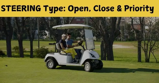 Couple driving golf cart which has hydraulic steering system